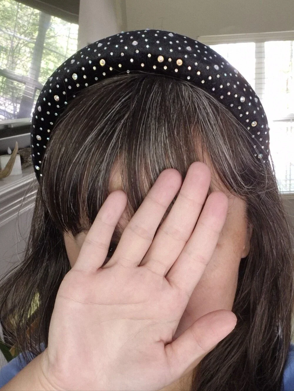 NWOT - Faux Diamond Crystal Black Velvet Headband